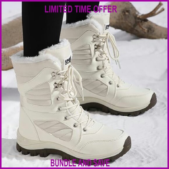 Waterproof Winter Snow Boots Fur Lined Non-Slip Platform Mid-Calf Booties - Picture 3 of 7